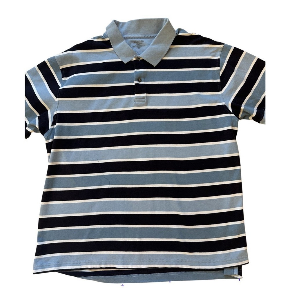 Men's St. John's Bay Gray/Blue Striped Shirt Sleeve Polo Size XXL Shirt Sleeves